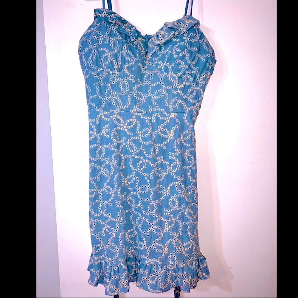 light blue flowered detailed dress